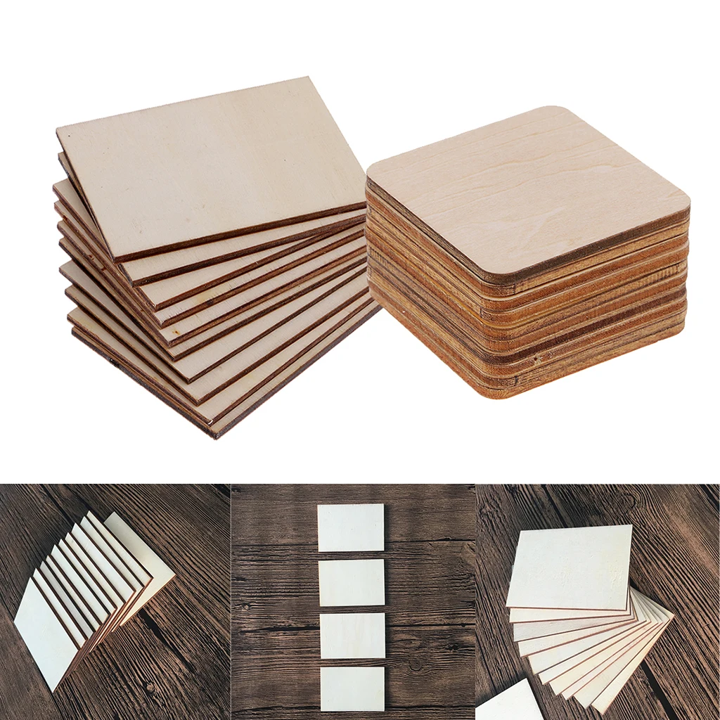 20 Pack Wooden / Wood MDF Shapes Plaque Unfinished Coasters for DIY Pyrography Art