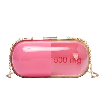 

Fun fashion design splicing color pill shape ladies day clutches chain shoulder bag handbag female crossbody mini messenger bag