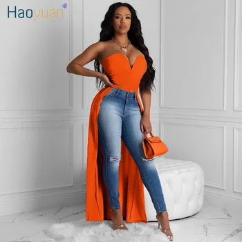 

HAOYUAN Sexy T Shirt Dress Off The Shoulder Tops for Women Tunic Summer Clothes Club Outfits Fashion Backless Maxi Tees Shirt