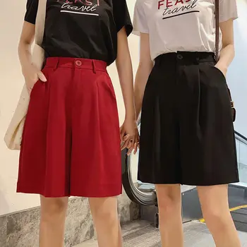 

Shorts Women Solid Color High Wide Leg Trendy Harajuku Clothes Womens Summer Elastic Girl Simple All-match Short Student Elegant