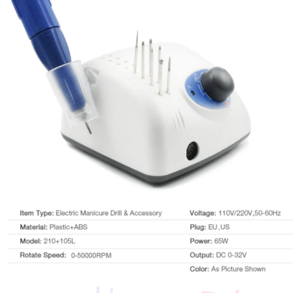 

65W 40000RPM Electric Nail Drill Machine Strong 210 105L 2.35mm Model Manicure Pedicure Nail File Bit Nail Art Equipment