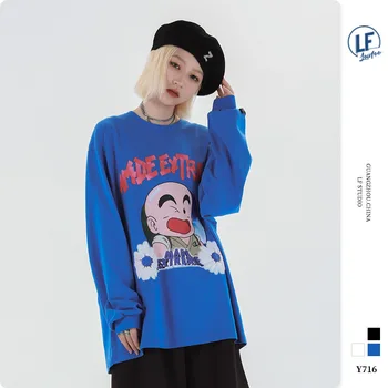 

LawFoo2020 Autumn New National Fashion men's long-sleeved T-shirt printed by young monk with Dragon beads