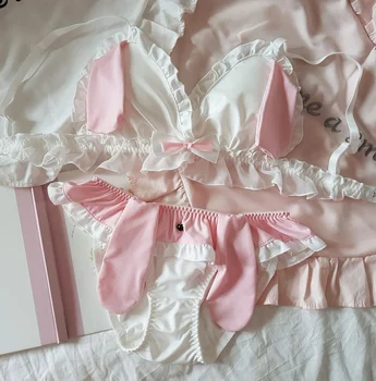 

Japanese Soft Girl Lace Underwear Bra Suits Cat Bow Anime Lolita Kawaii Cosplay Rabbit Ears Lingerie Women Bra & Panties Set