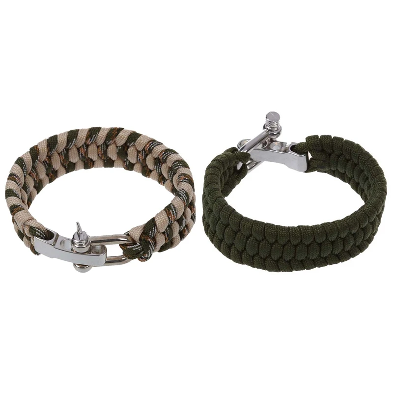 2 шт 7 нитей выживания переплетения браслет Пряжка для шнура, зеленый с хаки