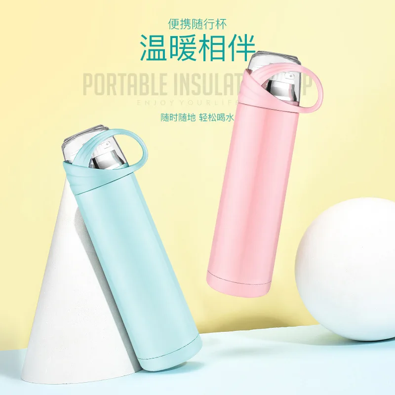 

New Style Listed in 304 201 Stainless Steel Vacuum Flask Creative Portable Anti-slip Transparency Cover Glass