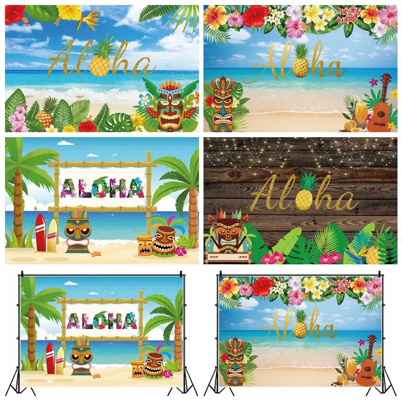 

Laeacco Summer Aloha Hawaii Tropical Beach Sky Photo Backdrop Baby Shower Birthday Party Decor Photo Background For Photo Studio