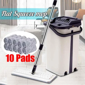 

Hand Free Wringing Flat Squeeze Mop and Bucket Magic Automatic Spin Home Kitchen Wooden Floor Lazy Cleaning Mop With Pads