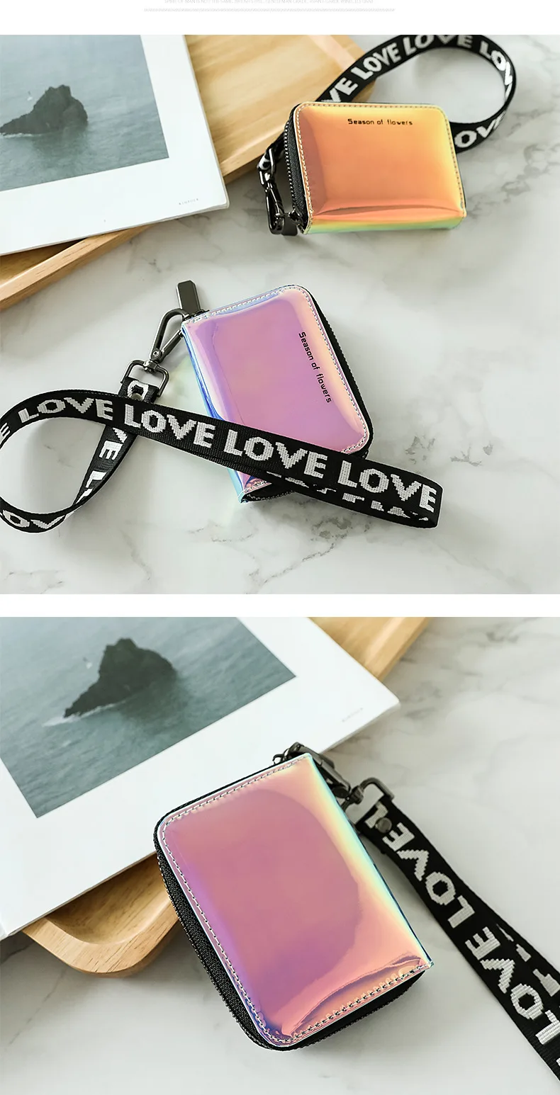 Amoy Printed Leather Goods Laser Halter Wallet Women's South Korea Cute Cool Mini Small Large-Volume Documents Card Holder
