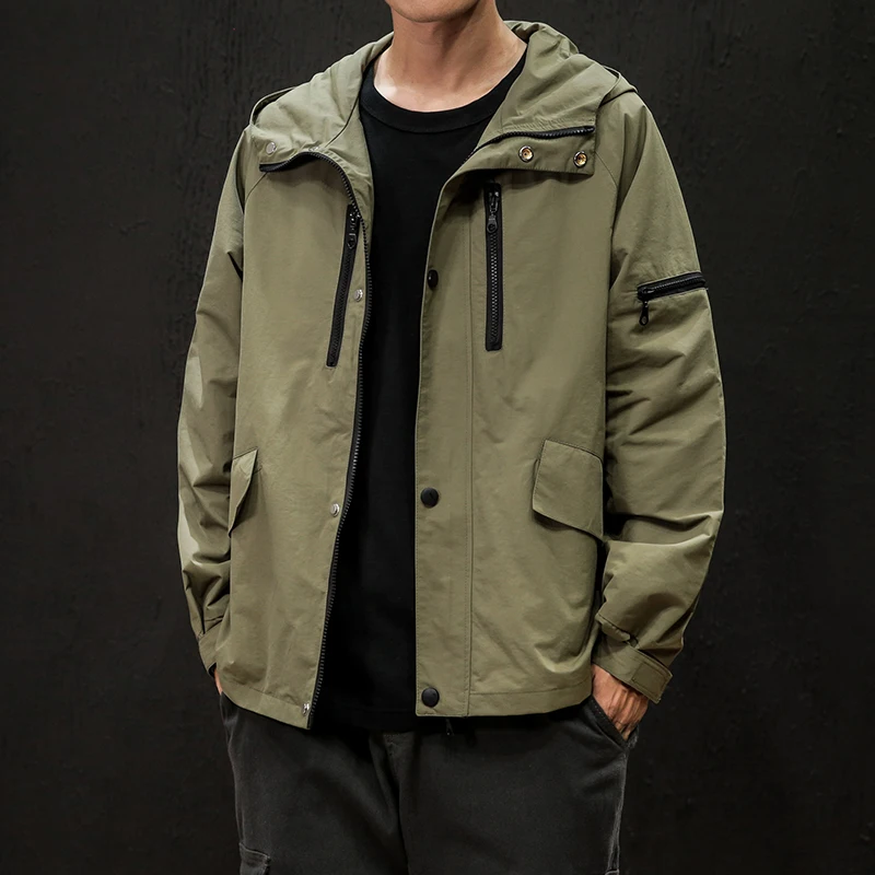 

2019 Autumn And Winter Men's New Casual Solid Color Pocket Decorative Zipper Hooded Jacket Loose Temperament Trend Cotton