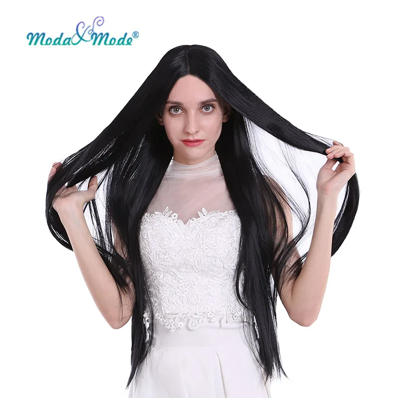 Moda& Mode 3" длинные черные шелковые прямые парики средняя часть блонд натуральные парики Косплей термостойкие для женщин синтетические кружева спереди