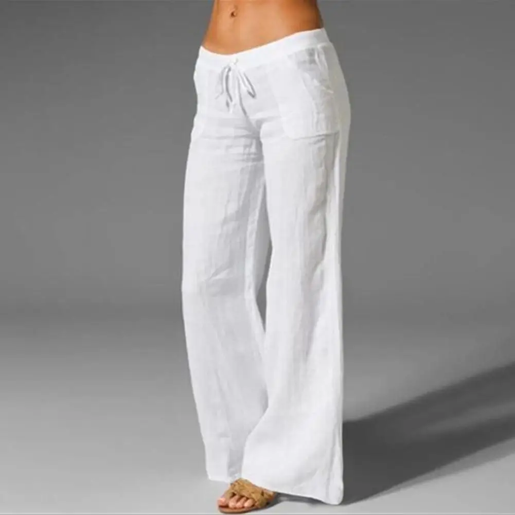 Pantalones holgados informales de lino y algodón para mujer, pantalón de pierna ancha y cintura alta, Capris de buena tela