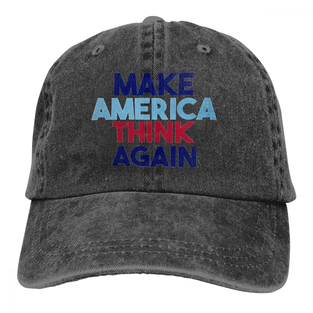 Сделать Америку думаю снова Casquette глубокий Хизер унисекс Мужские Женские джинсовые бейсболка с ремешком кепки Регулируемый Гольф папа шляпа