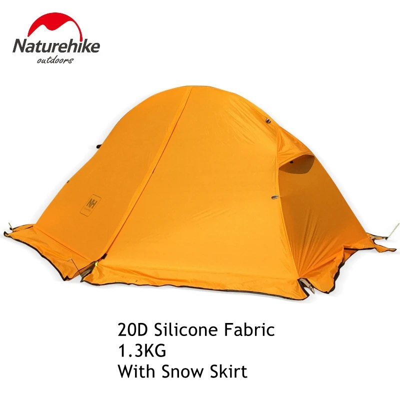 1,3 кг Naturehike палатка 20D из силиконовой ткани Сверхлегкий двухслойный алюминиевый стержень для 1 человека туристическая палатка 4 сезона с туристическим ковриком - Цвет: Orange20D with Skirt