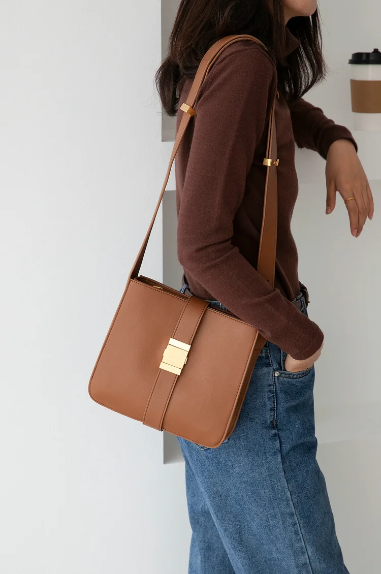 wide strap flap bags split leather shoulder bag for female solid high quality crossbody bags simple cowhide bag for women