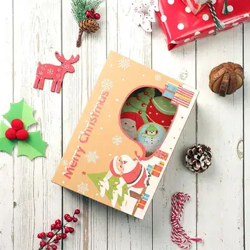

16pcs Christmas Gift Candy Bags Cookies Boxes Kraft Paper Boxes With 1 Roll Wrapping Ribbons For Christmas Party Gift Package