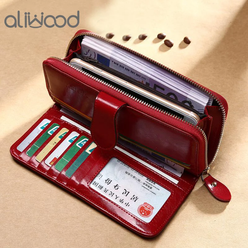 

aliwood Classic Women 3 Fold Wallet Money Clip Large Capacity High Quality Wristlet Clutch Leather Long Purse Female Card Holder