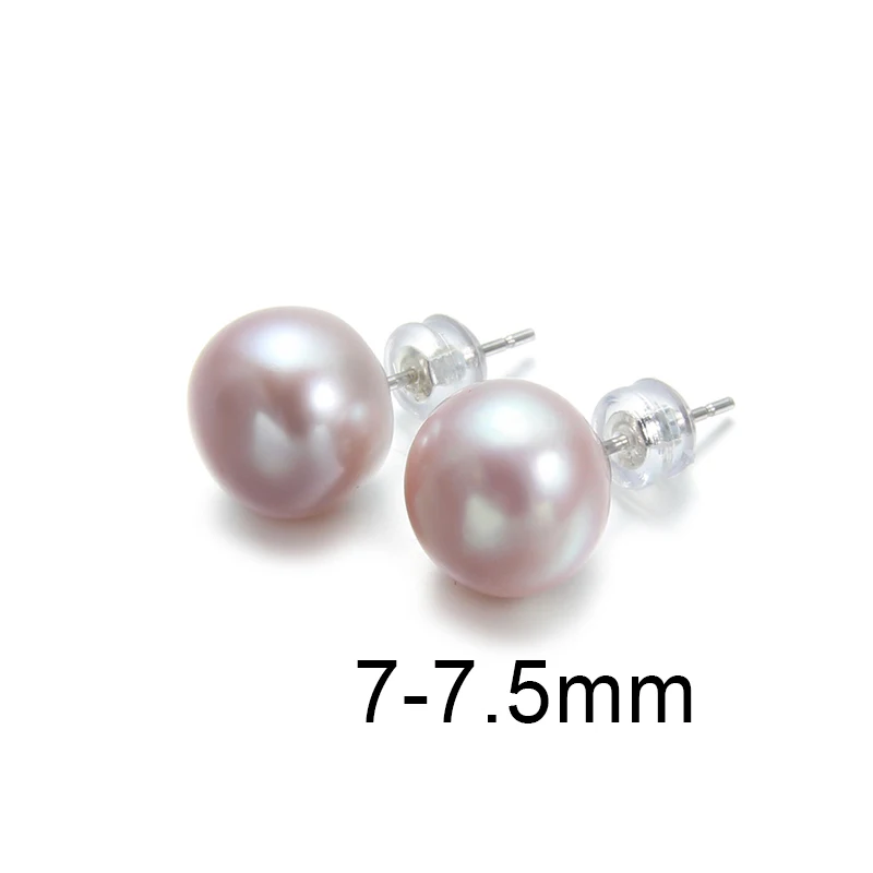 Purple 7-7.5mm Жемчужные серьги, серебро 925, ювелирное изделие, пресноводные жемчужные серьги для женщин, свадебный подарок, жемчужные ювелирные изделия - Цвет камня: Purple 7-7.5mm