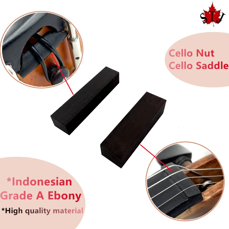 6pcs Indonesian grade A ebony wood 4/4，3/4，1/2，1/4 cello Nut cello