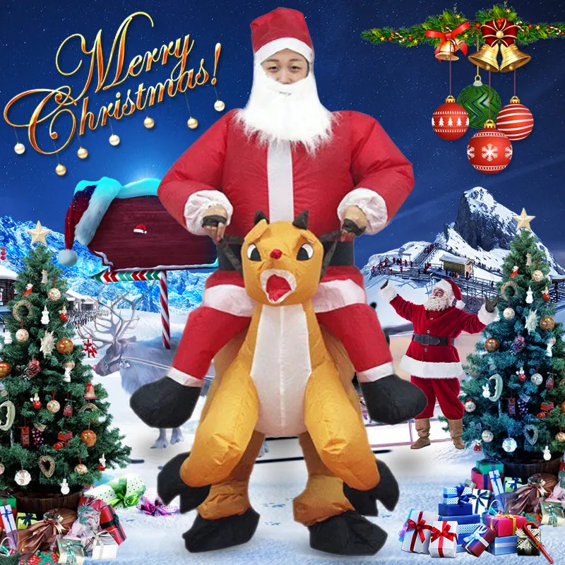 

New Arrival Xmas Suit Dress Inflatable Christmas Santa Claus Jumpsuit Adult Blow Up Costume