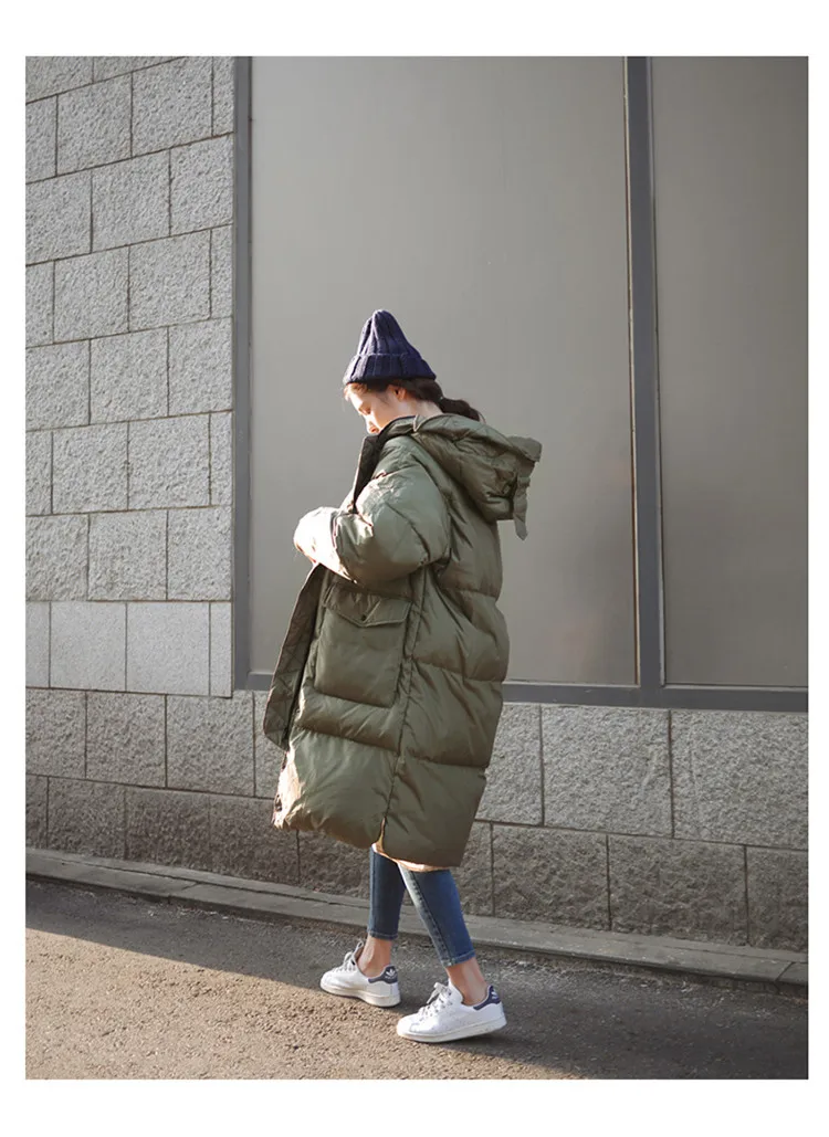 Южнокорейское Новое Стильное корейское зимнее пальто свободного кроя средней длины с хлопковой подкладкой, женское плотное пуховое пальто с капюшоном