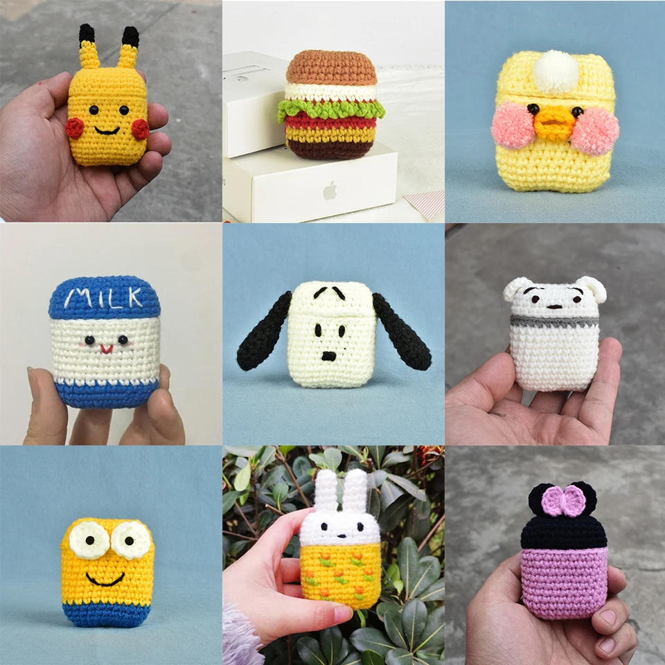 

High Quality Knitting Case for Apple Airpods1 2 Cute Teddy Dog Rabbit Animal Bluetooth Headphones Handmade Wireless Headset Bag