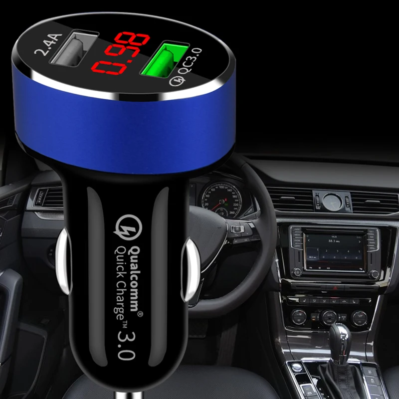 Быстрое Автомобильное зарядное устройство 2 usb порта с светодиодный вольтметр дисплей для смартфона автомобиля JR предложения