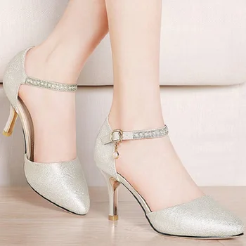 

2019 new women's high-heeled shoes with a child buckle side air evening banquet dress skirt dress beige women's shoes