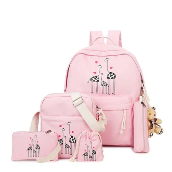 

6Pcs/Sets Backpacks Cartoon Printing School Backpack Cute Canvas Schoolbag Teenage Women Students Bag Children Large School bags