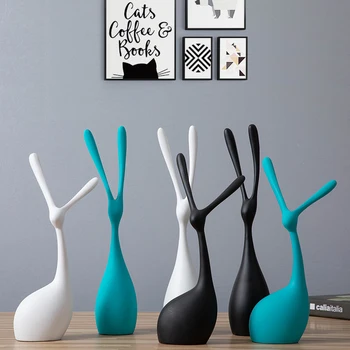 

1 PAIR NORDIC HOME DECOR MODERN MINIMALIST ABSTRACT RABBIT ANIMAL ORNAMENTS WINE CABINET LIVING ROOM PORCH CRAFTS LU612921