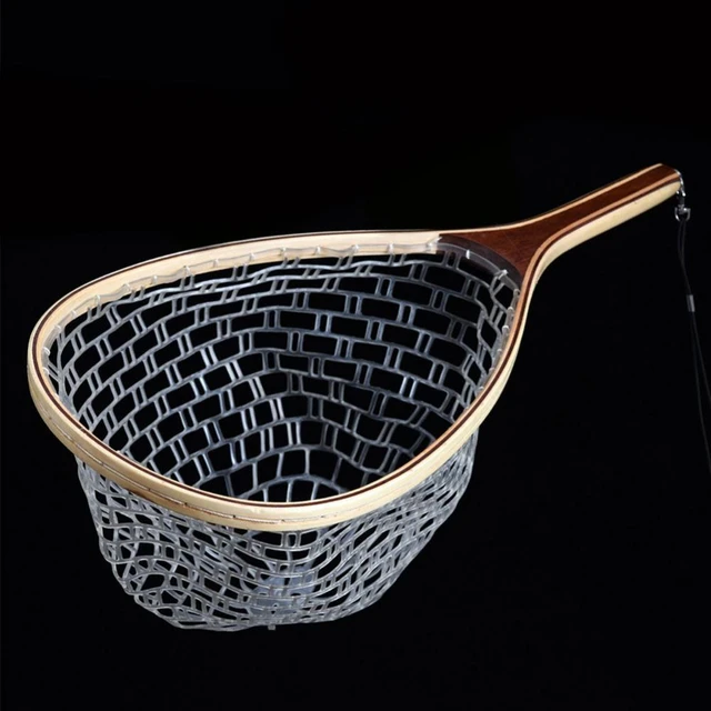 Nylon Net Wooden Handle Rubber/Mesh Fly Fishing Landing Catch