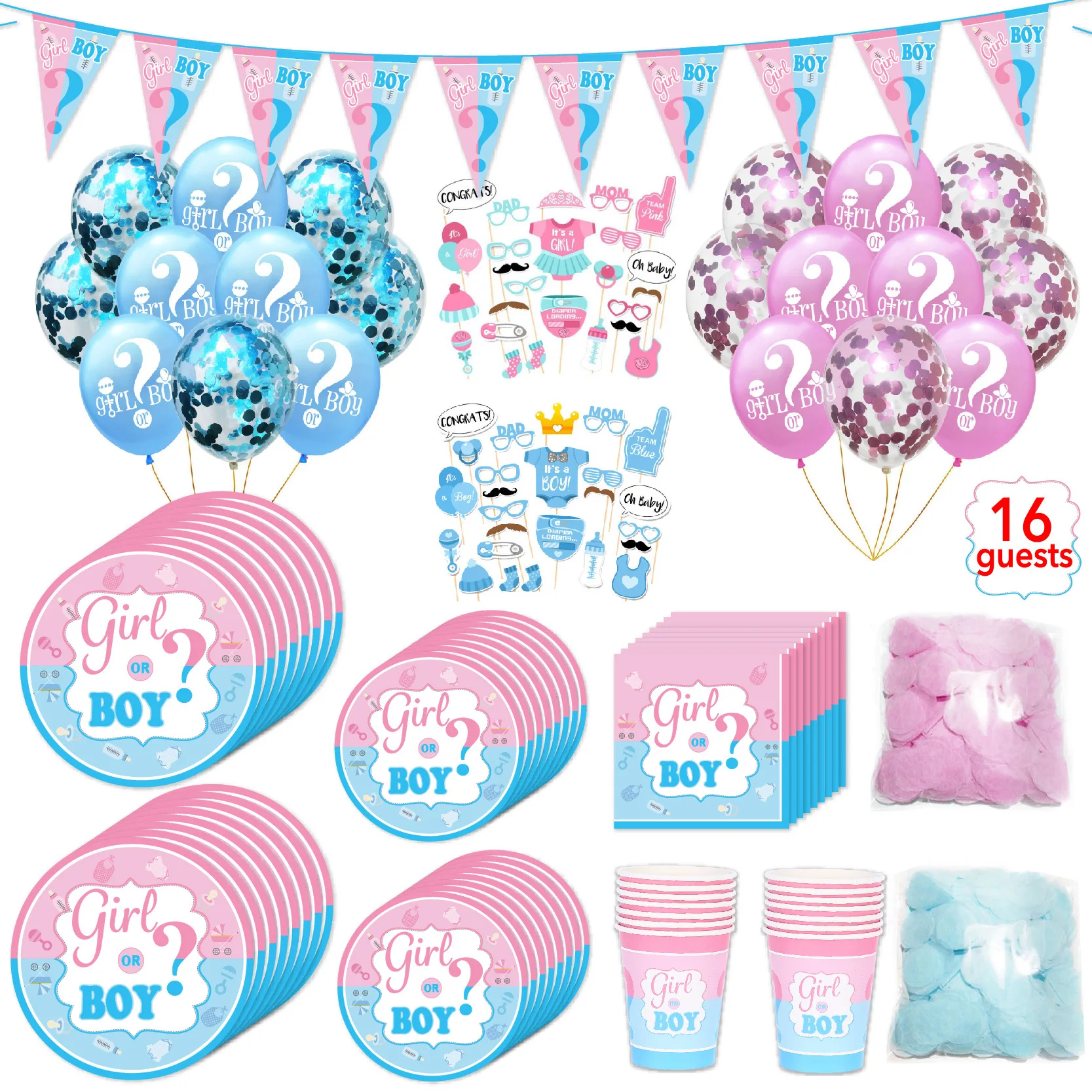 

98pcs/set Theme Party Disposable Tableware Sets for 16 Guests Pink Blue Paper Plate Cup Napkin Gender Reveal Party Supplies