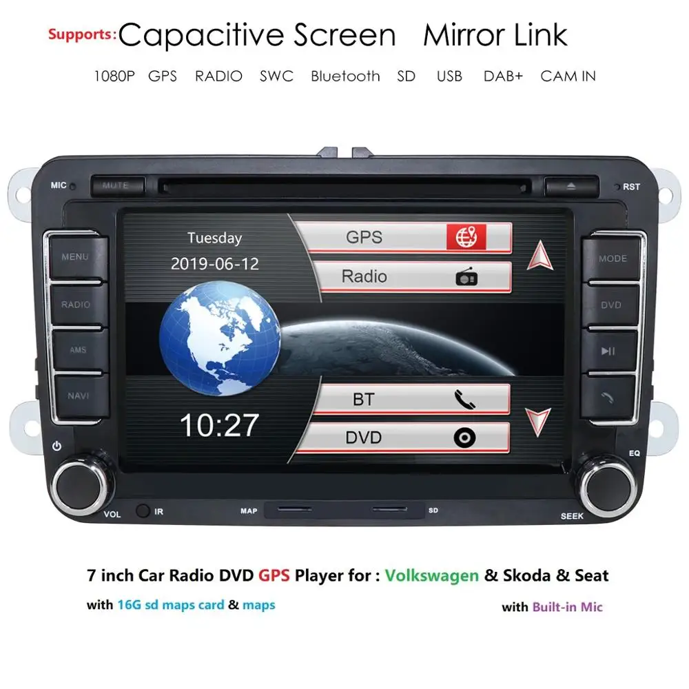 Ossuret 7 "2 din Автомобильный dvd-радиоплеер для VW/Golf/Passat/POLO/Tiguan/Skoda/Fabia/Rapid/Seat/Leon gps Авторадио MirrorLink Cam-in