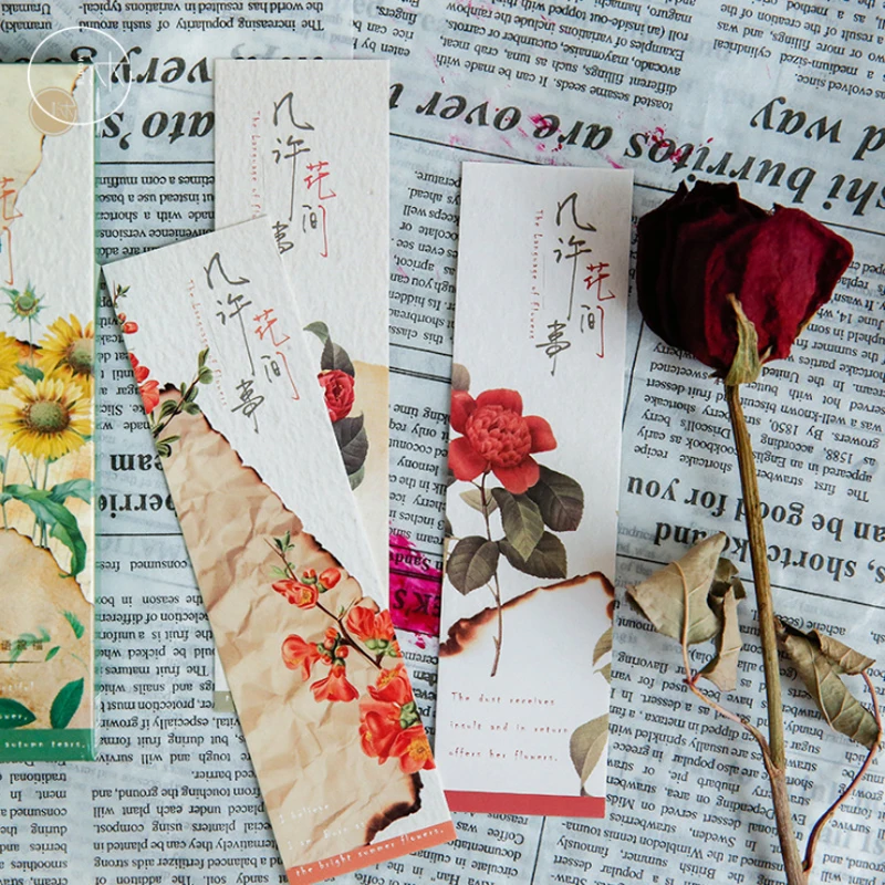 

10packs Flowers Plants Paper Bookmarks Paper Page Notes Label Message Card School Supplies Stationery Students Gift