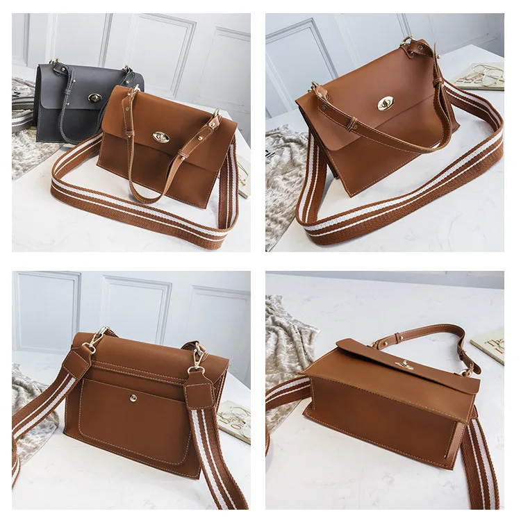 2019 Woman Briefcase Bag Leather Handbags Ladies Vintage PU Shoulder Bag Crossbody Satchels Office Document Bag Wide strap Purse (9)