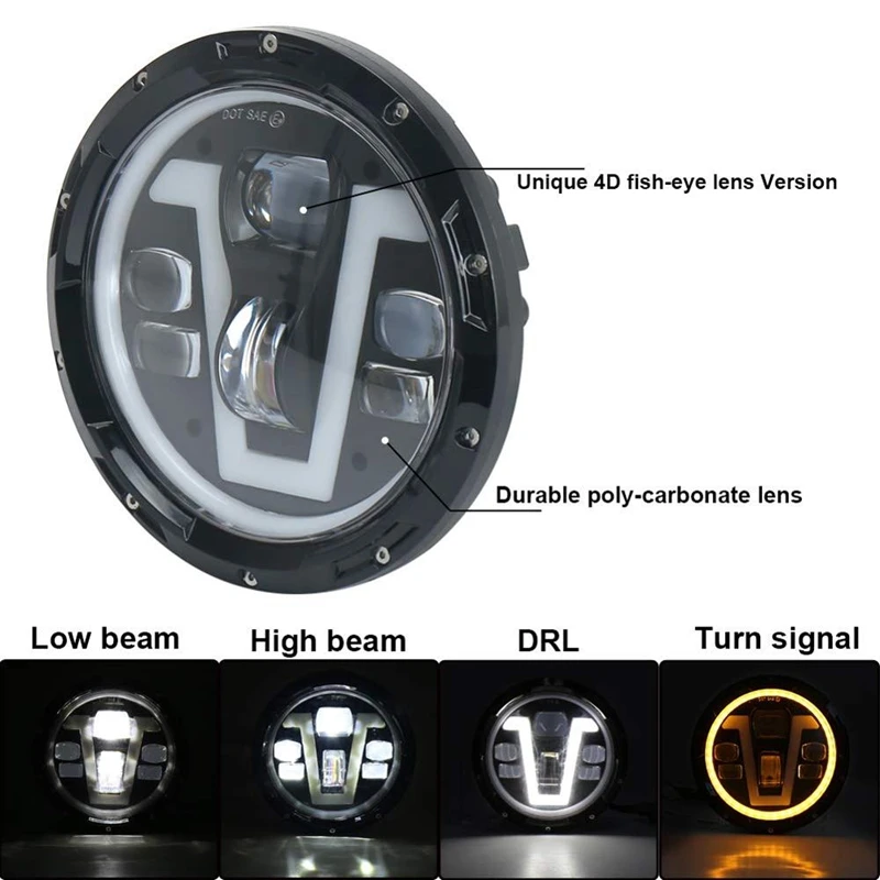 7 дюймовый светодиодный фар 12V светодиодный рабочий фары с DRL Янтарный указатель поворота Halo с H4 разъем для Jeep Wrangler JL