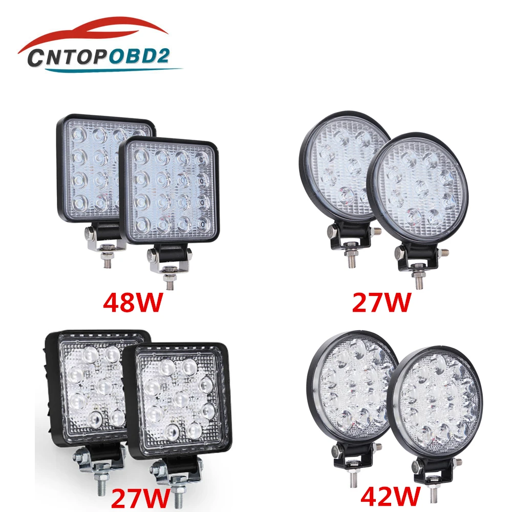 

2pcs Offroad Led Work Light 48W 42W 27W Flood Spot Driving Lights 12V 24V For Jeep SUV ATV Truck Tractor