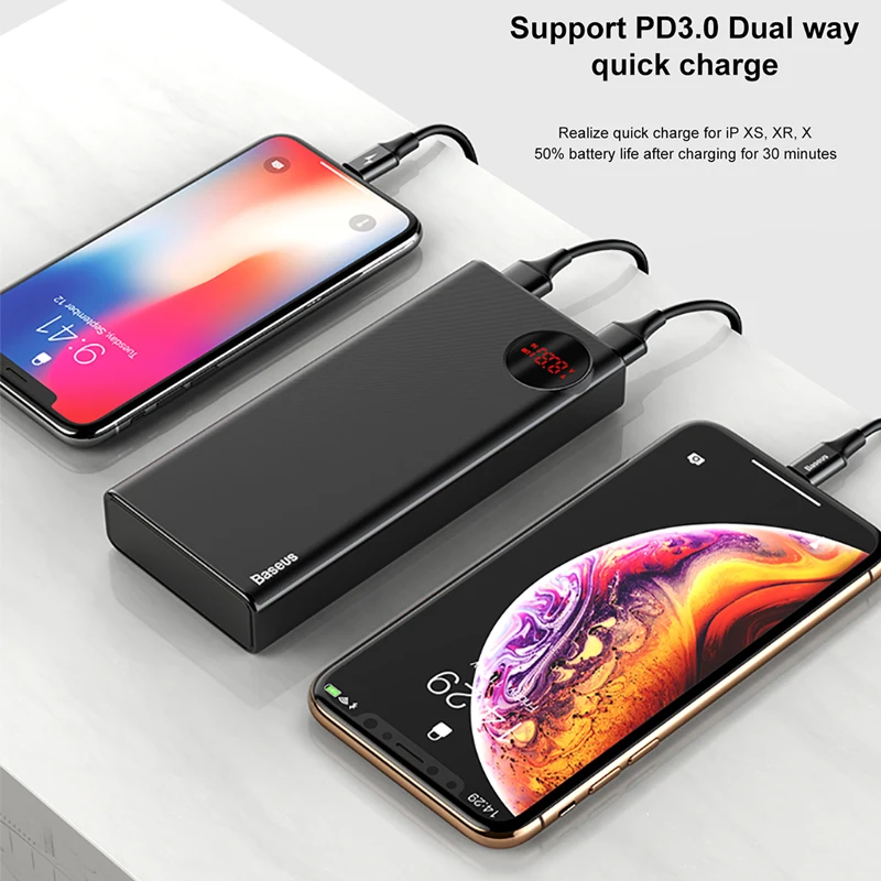 Baseus power Bank 20000 мАч PD Быстрая зарядка usb type C Быстрая зарядка 3,0 внешний аккумулятор для автомобиля Xiaomi iPhone samsung