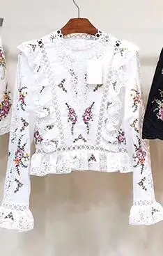 Only White Top Новейшая Женская белая/черная льняная хлопковая Цветочная открытая кружевная Лоскутная Блузка с вышивкой топ и популярные шорты-женские комплекты из 2 предметов - Цвет: Only White Top
