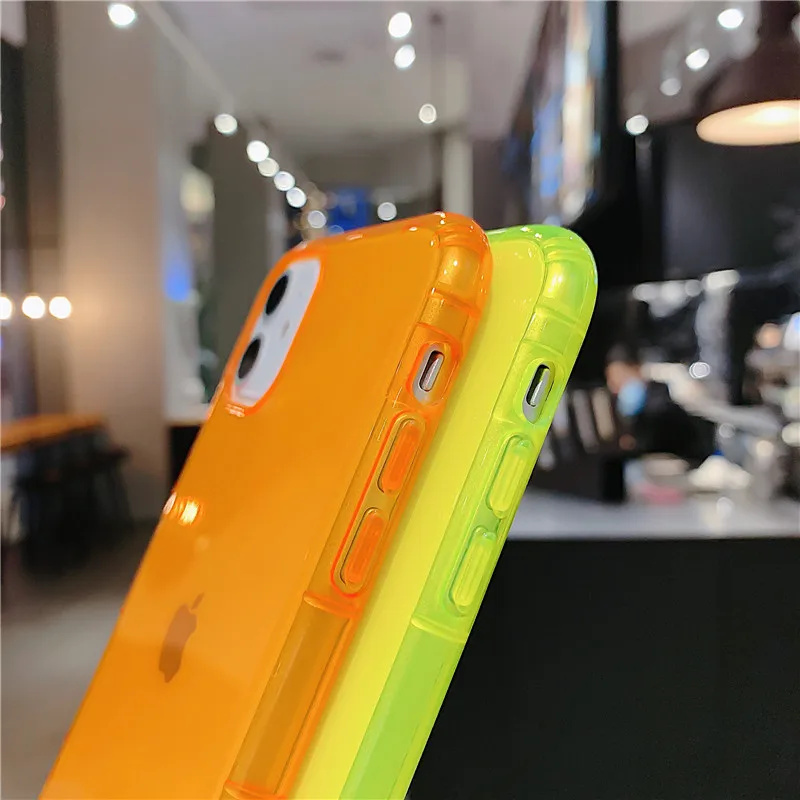 Fluorescente à Prova de Choque Case de Telefone para o Iphone xr x xs 7 8 Mais se 2021 Neon Case Tpu Limpar Telefone Capa 100pc Cor 11 Pro Max 12 100pc Cor Fluorescente À Prova de Choque