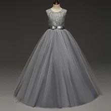 Фатиновые кружевные платья с цветочным узором для девочек платье принцессы, платье для девочек длиной до середины икры детская одежда для детей от 6 до 14 лет, платье на день рождения, свадьбу