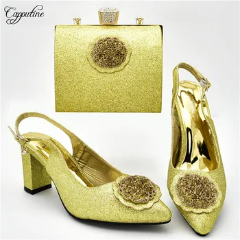 

Gorgeous gold design pump shoes matching with clutch bag set for wedding/party 108-5 heel height 7cm