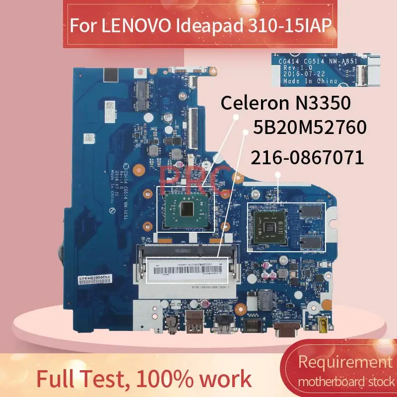 5B20M52760 For LENOVO Ideapad 310-15IAP Celeron N3350 Notebook Mainboard NM-A851 SR2Z7 216-0867071 D