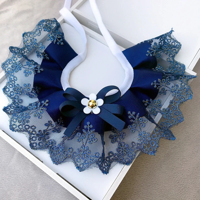 Fashion Bowknot Pet Collar Cute Lace Mesh Embroidery Pet Bib Burp Cloth Lovely Dog Cat Necklace Neck Strap For Small Medium Dog