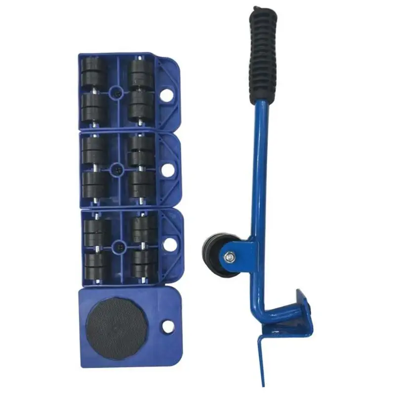 5pcs/set Heavy Furniture Lifter Mover Transport Lift Move Slides Trolley for Moving Moving Heavy Goods Blue 34*10cm