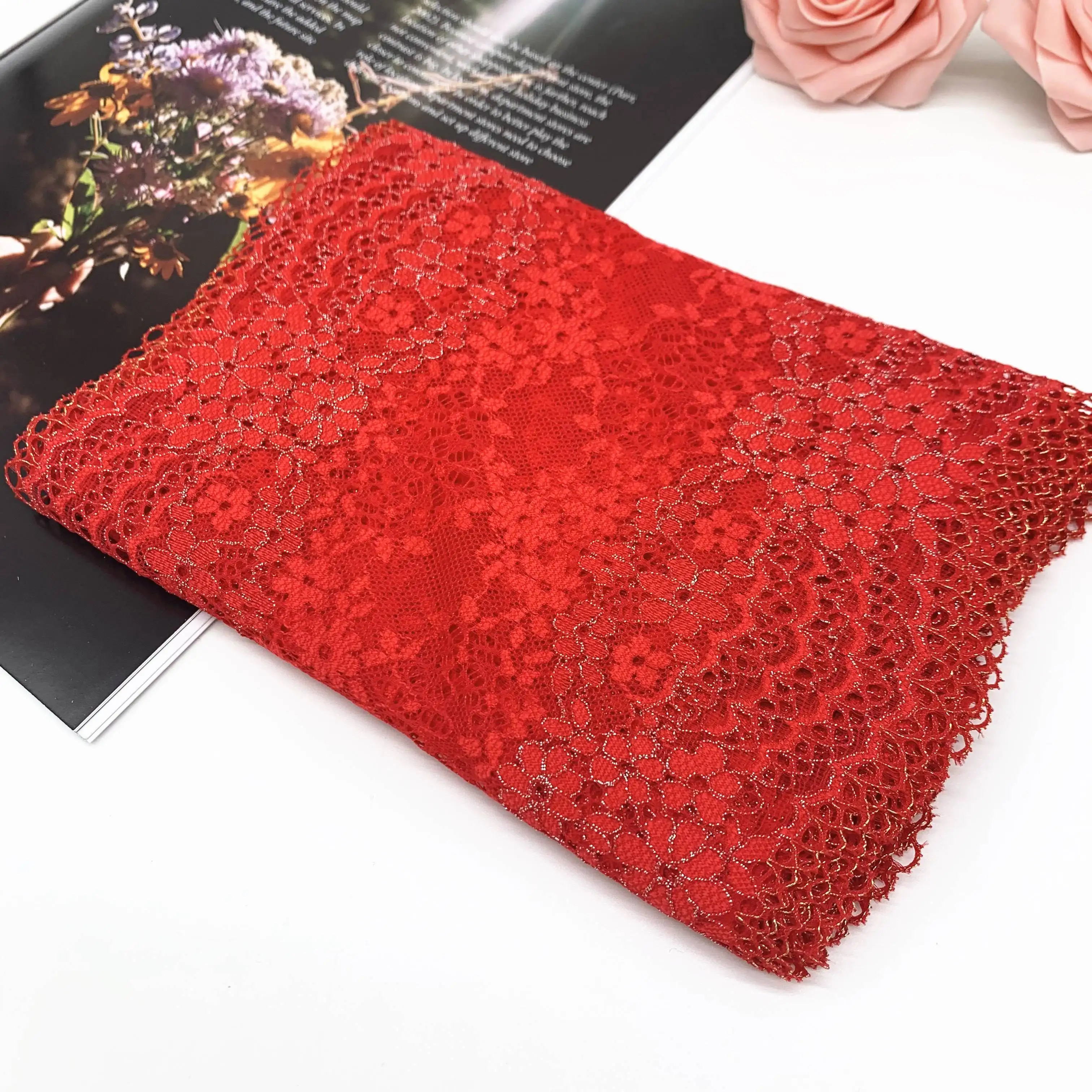 3y/lot Width 7 7/ 8 inch 20cm Apricot Gold Stretch Lace Trim For Clothing Accessory Dress Sewing Applique Costume Lace Fabrics 5