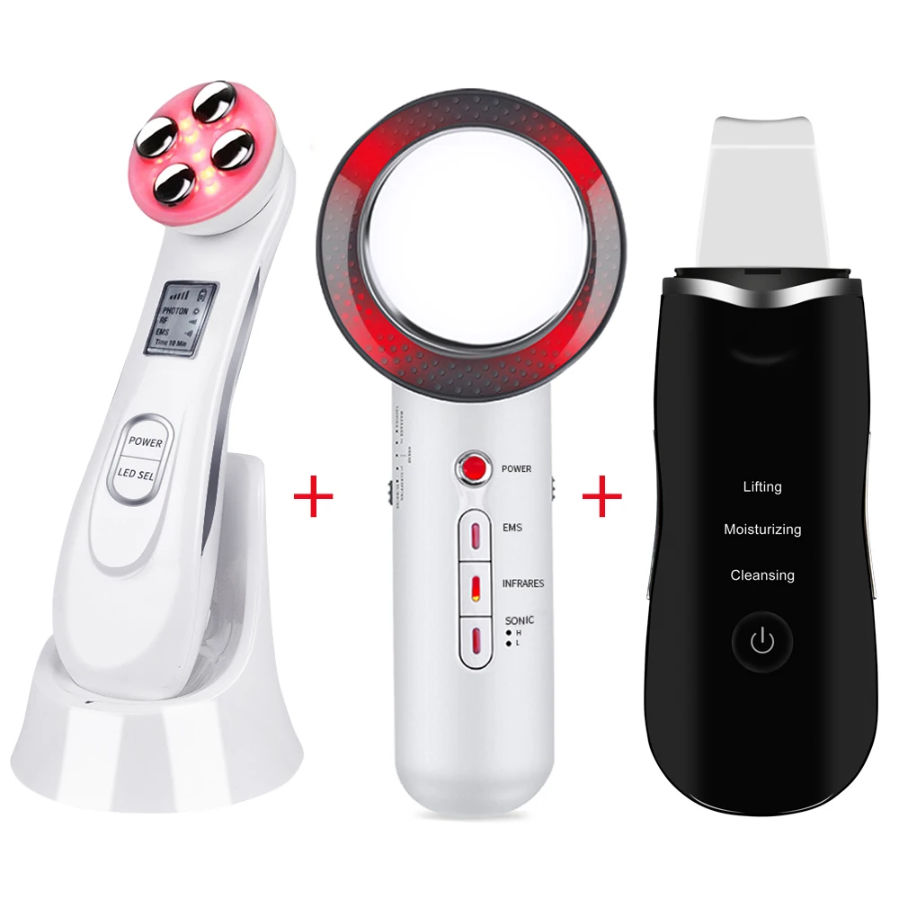 Najtaniej Ultradźwiękowy peeling do skóry peeling do twarzy obieraczka RF EMS LED Light masażer do twarzy dalekiej podczerwieni wyszczuplanie ciała Fat Burner46