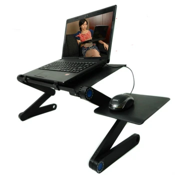

Cheap price cooling black laptop desk lengthen double fan aluminum folding table portable adjustable bed computer desk