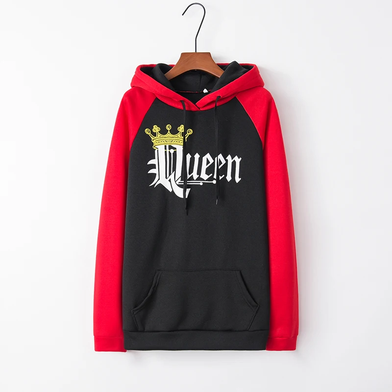 Леди Hoodded King queen печати кофты с капюшоном с длинным рукавом Свободные Парные толстовки Костюмы осенний пуловер с круглым вырезом и буквенным принтом осень-зима