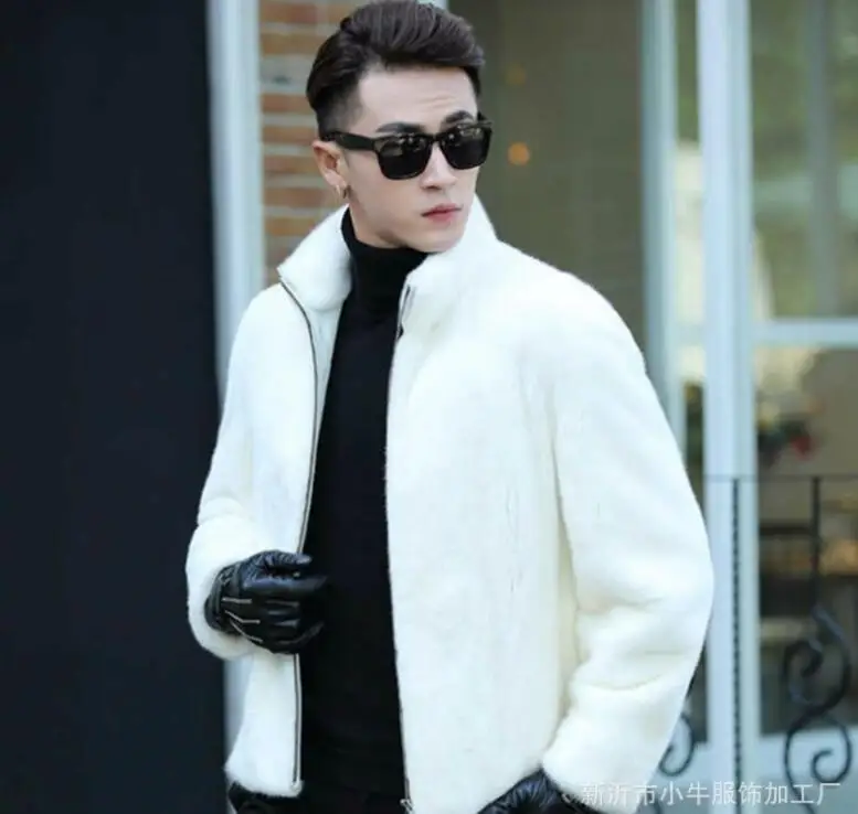 Осенняя кожаная куртка из искусственного меха норки, мужская белая зимняя утолщенная теплая меховая кожаная куртка, мужские свободные куртки jaqueta de couro B126