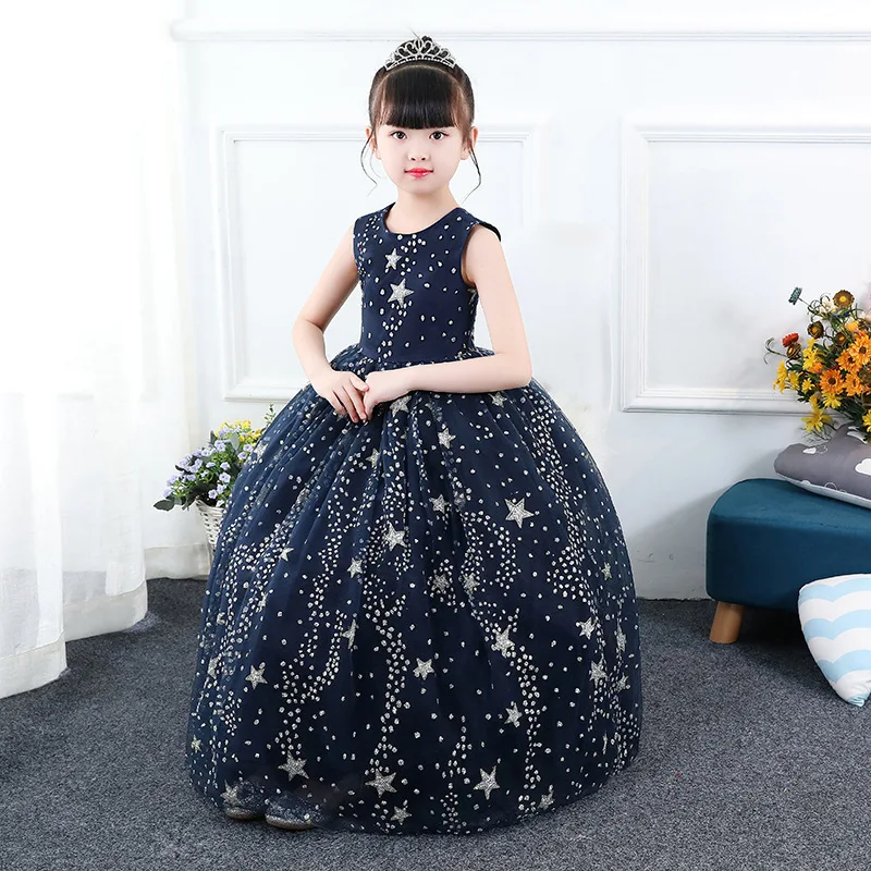 

Formal Girls Long Dress Star Princess Evening Dresses Pageant Kids Performance Show Party Ball Gown Children Vintage Frock 51A1A